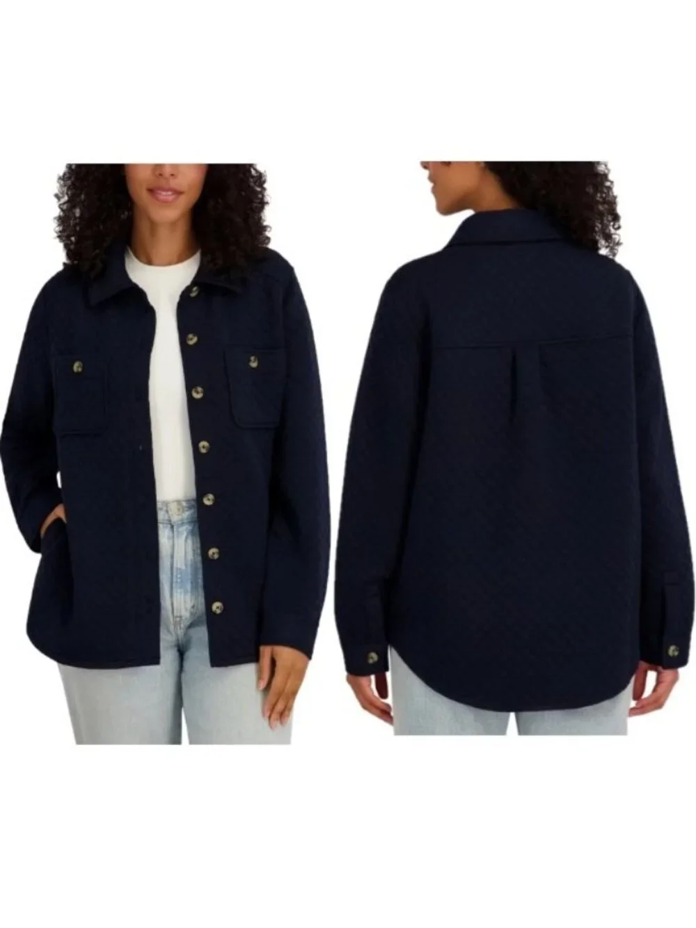 NWT SAGE Women's Quilted Shirt Jacket, Navy